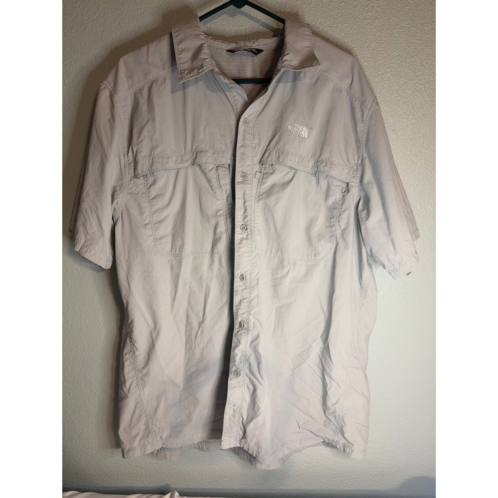 The North Face Mens XL Grey Short Sleeve Ventilated Hiking Fishing Shirt Ripstop